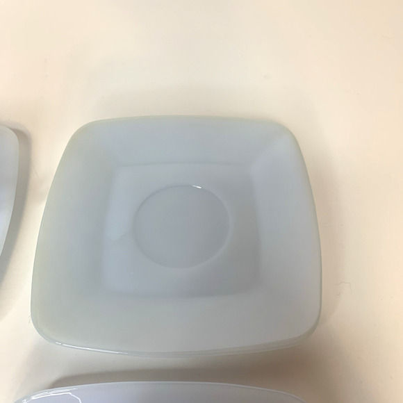 SET 5 FIRE KING AZURE BLUE CHARM AZURITE DELPHITE MILK GLASS SQUARE CUP SAUCERS - Picture 7 of 9